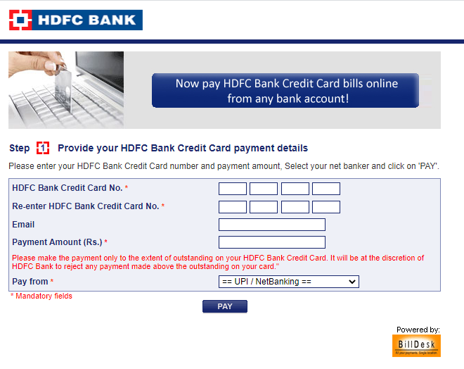 HDFC billdesk using paidkiya